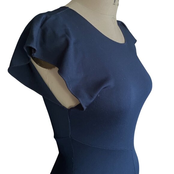 Vintage maxi dress, navy clue, ley hole  back, flutter sleeves, M - Picture 4 of 13